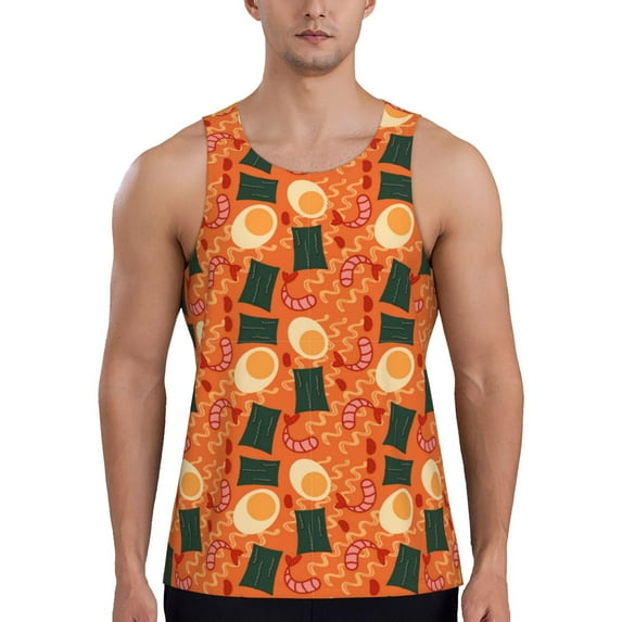 Balery Ramen Noodle Soup Pattern Men's Workout Tank Top Gym Muscle Tee Fitness Bodybuilding Sleeveless T Shirt Quick Dry Fit Muscle Tank Top Slim-Fit Tank-X-Large