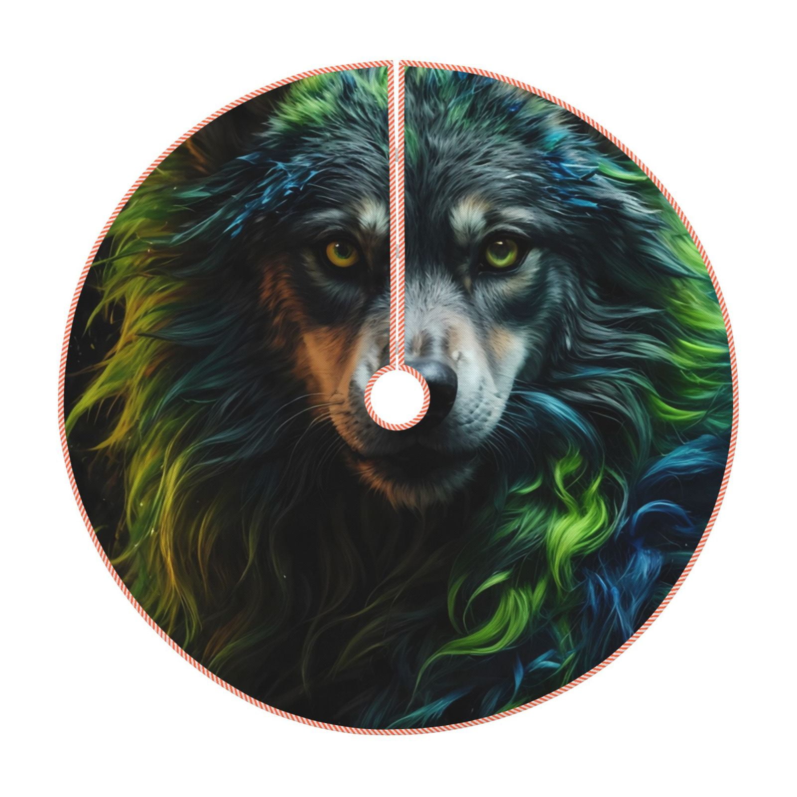 Balery Realistic Style Colorful Wolf A Printed Christmas Tree Skirt