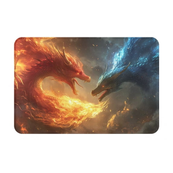 Balery Red And Blue Fire Dragon B Doormat, Durable Flannel Fabric, Waterproof Stain and Fade Resistant, Low Profile,Indoor Outdoor Door Mats, Easy Clean Patio Entrance Mat, 16x24in