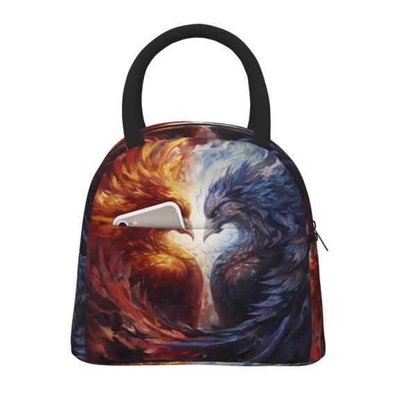 Balery Red And White Fire Bird Pattern Lunch Bag Women, Lunch Box ...