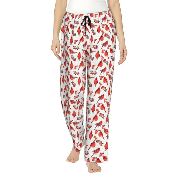 Balery Red Birds print Women's Pajama Pants,Ultra Lightweight Pjs,Lounge Pant-Small