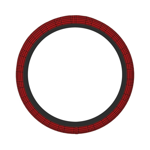 Balery Steering Wheel Covers Red Black Houndstooth Elastic Skidproof Steering Wheel Protective Cover Case Fit Universal Auto Accessories Decor