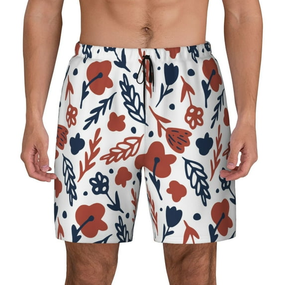 Balery Red Blue Leaves Mens Swim Trunks Swim Shorts for Men Quick Dry Inseam Beach Shorts with Compression Liner Pocket-Medium
