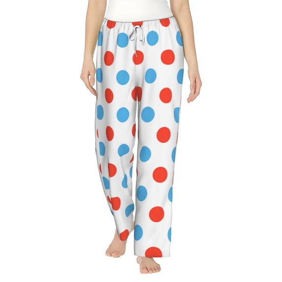 Balery Red Blue Polka Dots print Women's Pajama Pants,Ultra Lightweight Pjs,Lounge Pant-Small