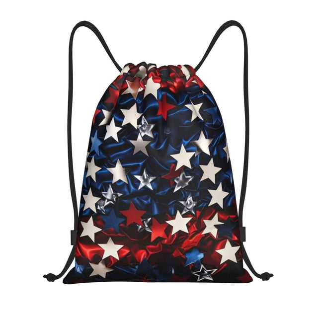 Balery Red Blue White Stars Pattern Drawstring Backpack Bag Sport Gym