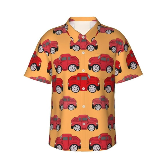 Balery Red Cars Print Men's Hawaiian Shirts Short Sleeve Beach Shirt Relaxed Fit Vacation Button Down Shirts-3X-Large