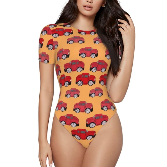 Balery Red Cars Women's Short Sleevee Crew Neck Bodysuit Tops Short Sleeve Tops Basic-Medium