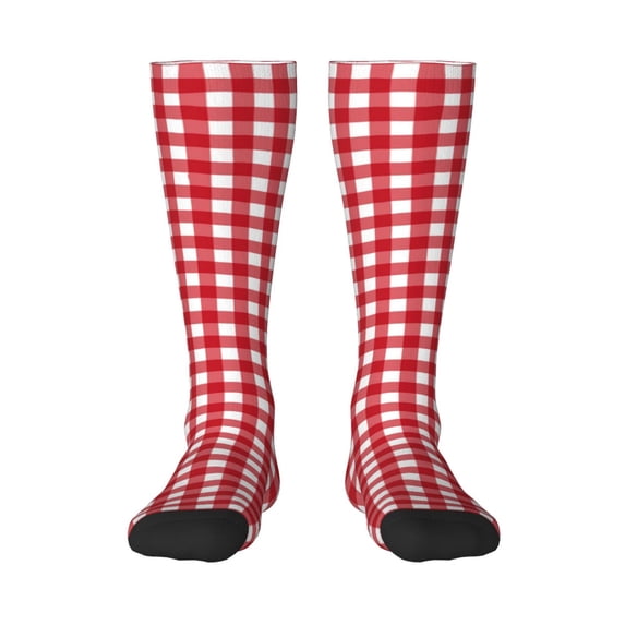 Balery Red Checkboard Printed Novelty Socks Men's Women's Crew Socks Sports Socks Knee High Socks Cotton Socks Quirky and Cool Socks