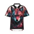 thumbnail image 1 of Balery Red Flame Wolf Head Print Men's Hawaiian Shirts Short Sleeve Beach Shirt Relaxed Fit Vacation Button Down Shirts-3X-Large, 1 of 9
