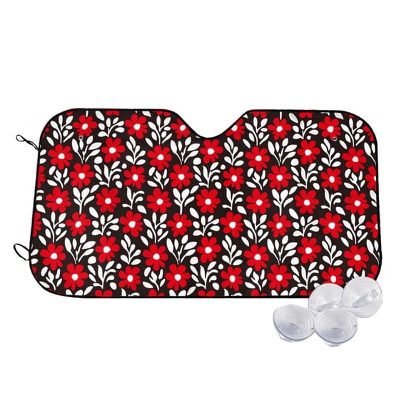 Balery Red Floral Windshield Sun Shade, Car Front Window Sunshade Cover ,Automotive Interior Portected Blocks Uv Rays For Car Pickup Truck Suv Accessories- Medium