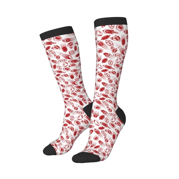 Balery Red Football Printed Novelty Socks Men's Women's Crew Socks Sports Socks Knee High Socks Cotton Socks Quirky and Cool Socks