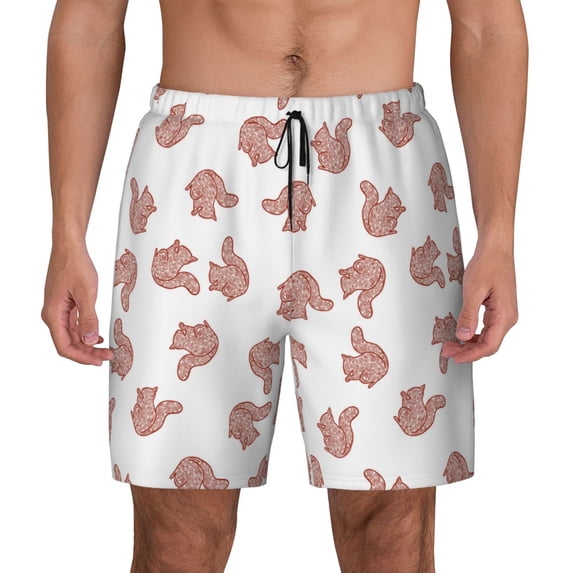 Balery Red Fox Mens Swim Trunks Swim Shorts for Men Quick Dry Inseam Beach Shorts with Compression Liner Pocket-Medium
