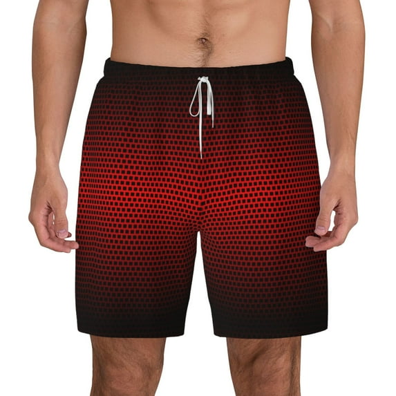 Balery Red Geometric Mens Swim Trunks Swim Shorts for Men Quick Dry Inseam Beach Shorts with Compression Liner Pocket-3X-Large