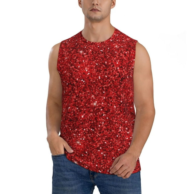Balery Red Glitter Men's Sleeveless Muscle Shirts Workout Tank Top ...