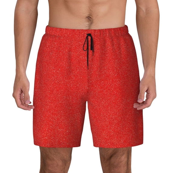 Balery Red Glitter Mens Swim Trunks Swim Shorts for Men Quick Dry Inseam Beach Shorts with Compression Liner Pocket-Small