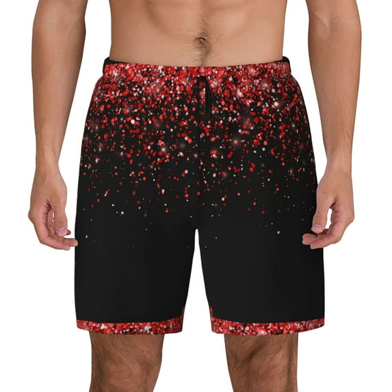Balery Red Glitter1 Mens Swim Trunks Swim Shorts for Men Quick Dry Inseam Beach Shorts with Compression Liner Pocket-Small