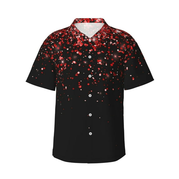 Balery Red Glitter1 Print Men's Hawaiian Shirts Short Sleeve Beach Shirt Relaxed Fit Vacation Button Down Shirts-XX-Large