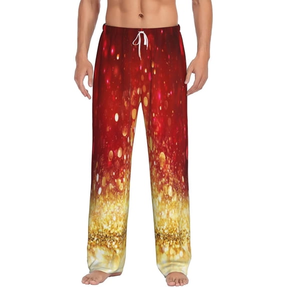 Balery Red Gold Glitter print Men's Pajama Pants,Ultra Lightweight Pjs,Lounge Pant-X-Large
