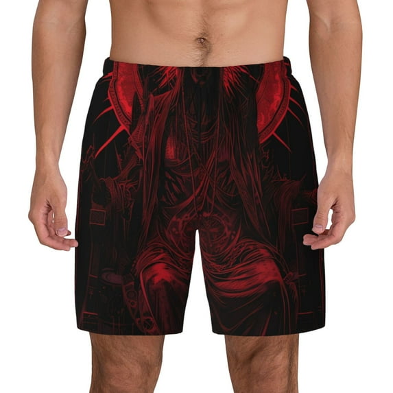 Balery Red Gothic Skeleton Throne Mens Swim Trunks Swim Shorts for Men Quick Dry Inseam Beach Shorts with Compression Liner Pocket-Large