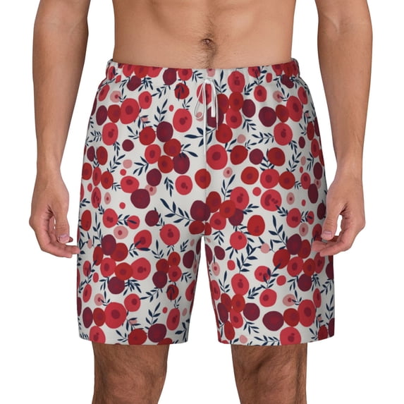 Balery Red Hawthorn Mens Swim Trunks Swim Shorts for Men Quick Dry Inseam Beach Shorts with Compression Liner Pocket-XX-Large