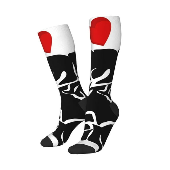Balery Red Heart And Puppy Of Bulldog Printed Novelty Socks Men's Women's Crew Socks Sports Socks Knee High Socks Cotton Socks Quirky and Cool Socks