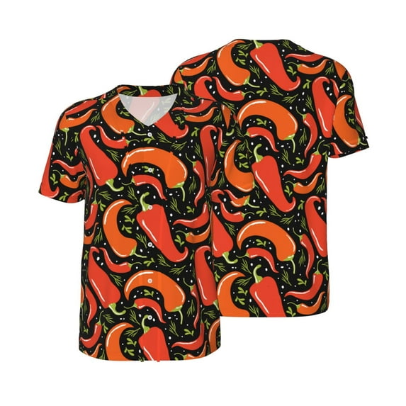 Balery Red Hot Chili Baseball Jersey for Men Casual Button Down Shirts Short Sleeve Active Team Sports Uniform-Medium