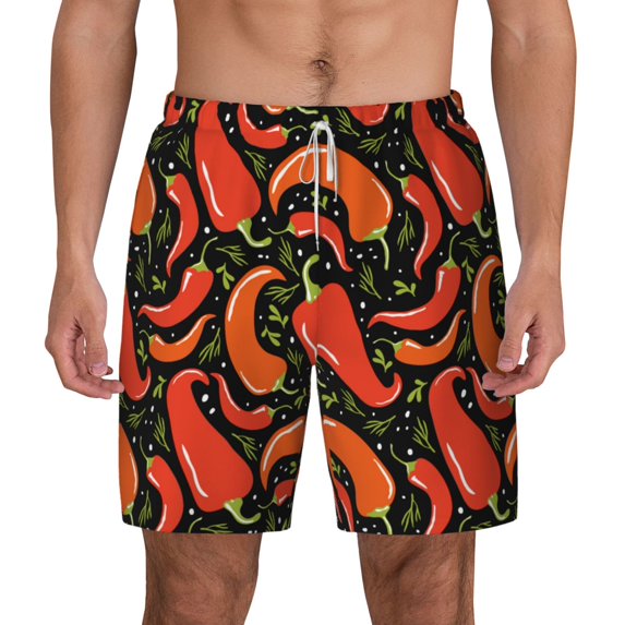 Balery Red Hot Chili Mens Swim Trunks Swim Shorts for Men Quick Dry Inseam Beach Shorts with Compression Liner Pocket-Large