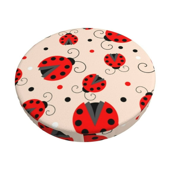 Balery Red Ladybug Velvet Round Bar Chair Cushion Cover Adjustable, Protects From Scratches And Stains, Soft & Washable Ideal For Wooden And Metal Stools - 13 Inch