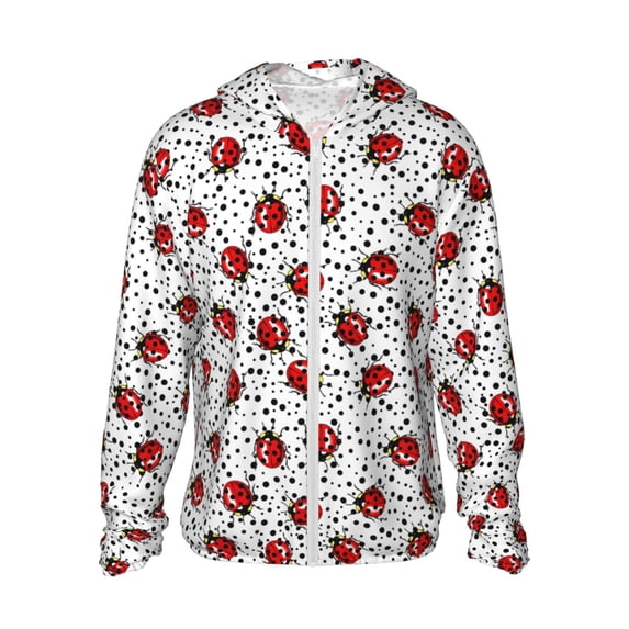 Balery Red Ladybugs On Black Dotted Men's Women's UPF 50+ Sun Protection Lightweight Hoodie Performance Long Sleeve Shirt for Fishing Running-Large