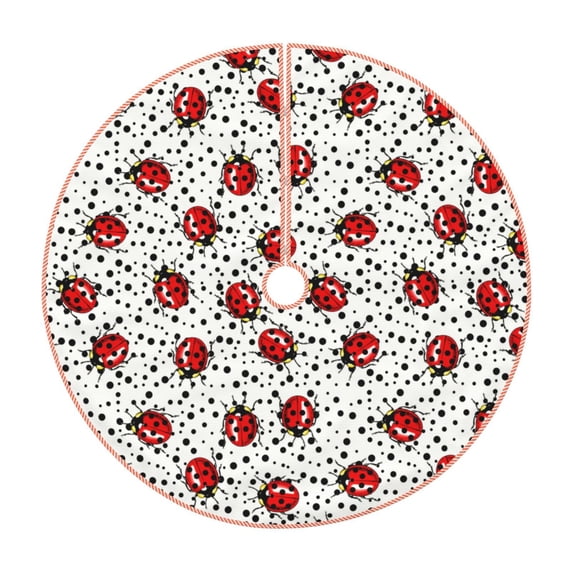 Balery Red Ladybugs On Black Dotted Printed Christmas Tree Skirt , Merry Christmas Party Christmas Tree Decoration,Adjustable Tree Skirt-48"