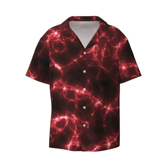 Balery Red Line Men's Casual Button Down Shirt Short Sleeve Textured Summer Cuban Beach Shirts-X-Large