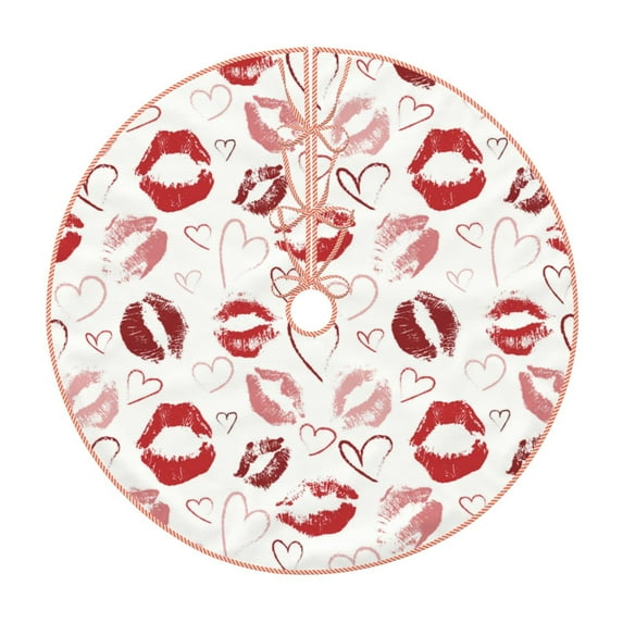 Balery Red Lips Printed Christmas Tree Skirt , Merry Christmas Party Christmas Tree Decoration,Adjustable Tree Skirt-30"