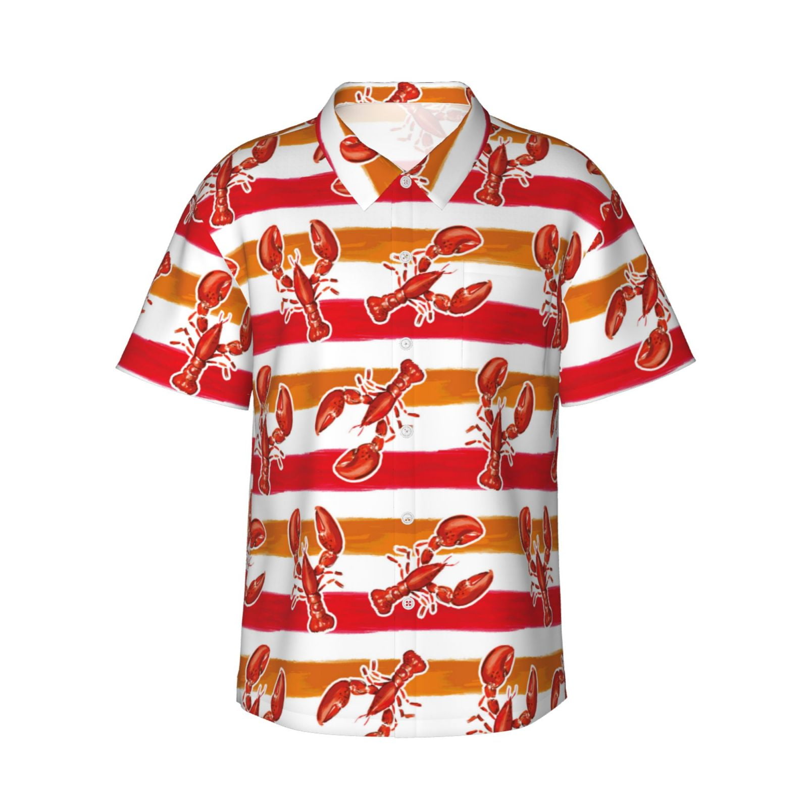 Balery Red Lobster Print Men's Hawaiian Shirts Short Sleeve Beach Shirt