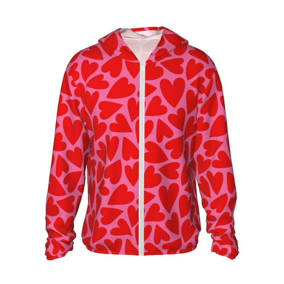 Balery Red Love Heart Men's Women's UPF 50+ Sun Protection Lightweight Hoodie Performance Long Sleeve Shirt for Fishing Running-Small