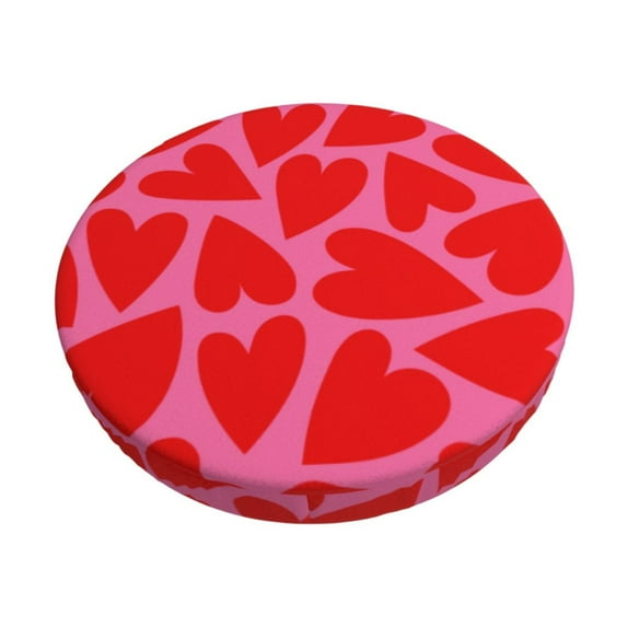 Balery Red Love Heart Velvet Round Bar Chair Cushion Cover Adjustable, Protects From Scratches And Stains, Soft & Washable Ideal For Wooden And Metal Stools - 12 Inch