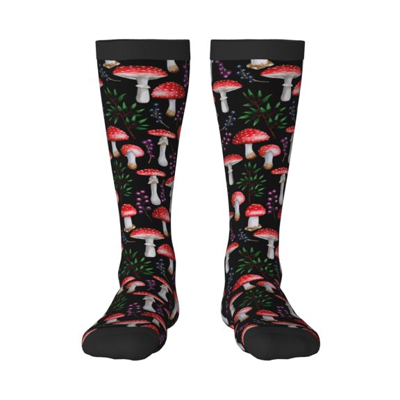 Balery Red Mushrooms Printed Novelty Socks Men's Women's Crew Socks Sports Socks Knee High Socks Cotton Socks Quirky and Cool Socks