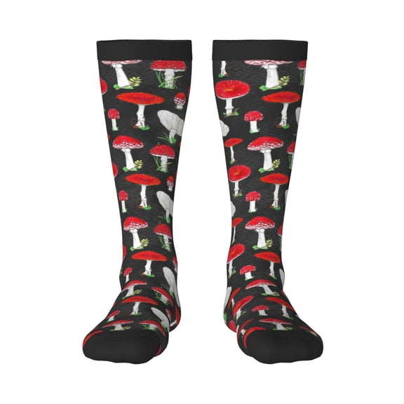 Balery Red Mushrooms Printed Novelty Socks Men's Women's Crew Socks Sports Socks Knee High Socks Cotton Socks Quirky and Cool Socks