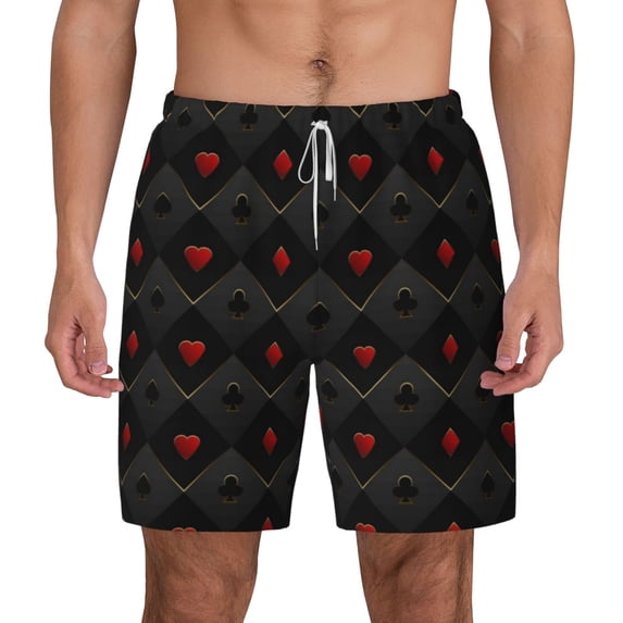 Balery Red Poker Mens Swim Trunks Swim Shorts for Men Quick Dry Inseam Beach Shorts with Compression Liner Pocket-3X-Large
