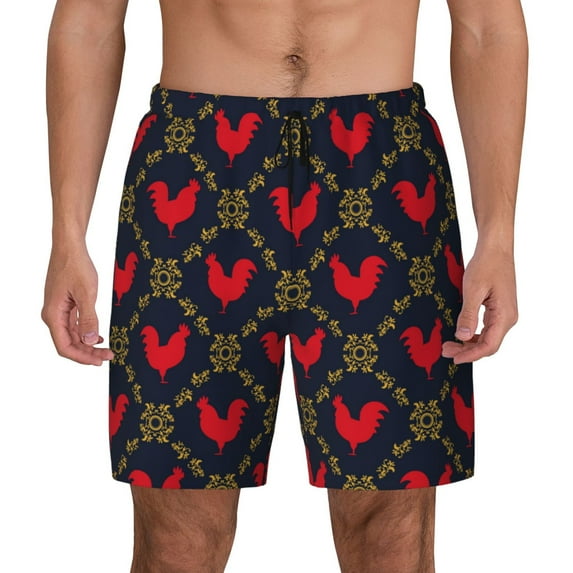 Balery Red Rooster Mens Swim Trunks Swim Shorts for Men Quick Dry Inseam Beach Shorts with Compression Liner Pocket-3X-Large