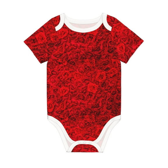 Balery Red Rose Pattern Baby Climbing Clothes Infant Bodysuit Cute Infant Bodysuit Baby Romper-12 Months
