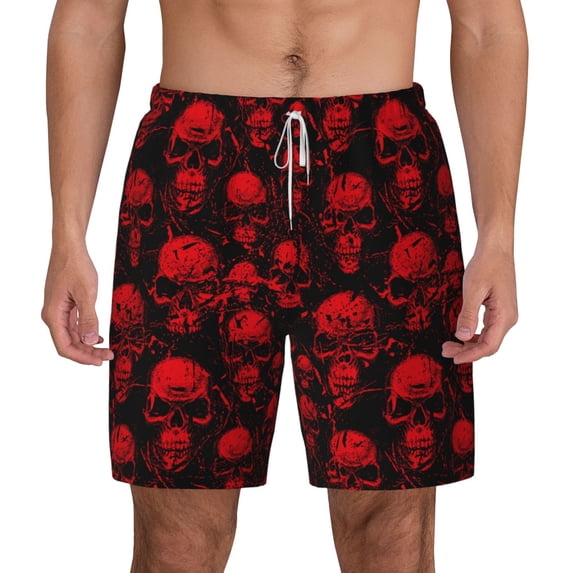Balery Red Skulls Mens Swim Trunks Swim Shorts for Men Quick Dry Inseam Beach Shorts with Compression Liner Pocket-Medium