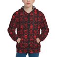 thumbnail image 1 of Balery Red Skulls With Crossbones Pattern Boys Hoodie, Youth Pullover Hooded Sweatshirt, Kangaroo Pocket Hoodie for Kids Girls -, 1 of 6