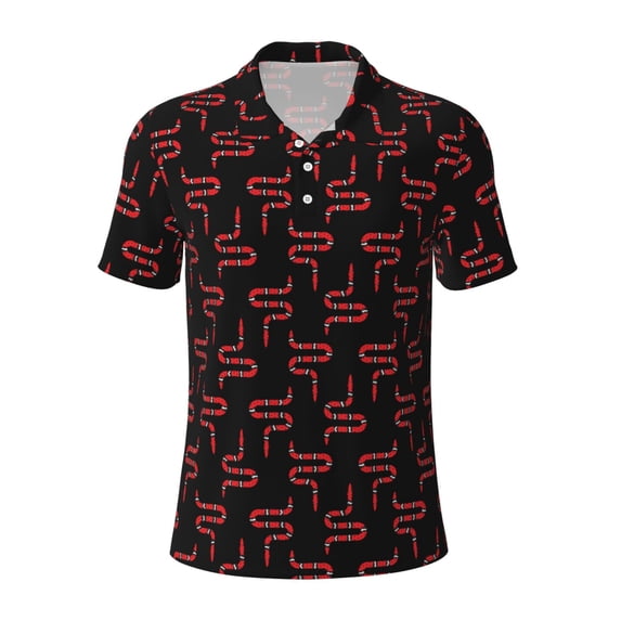 Balery Red Snake Printed Men’s Short Sleeve Polo Shirt, Midweight Men's Shirt,Golf Polo shirts -3X-Large