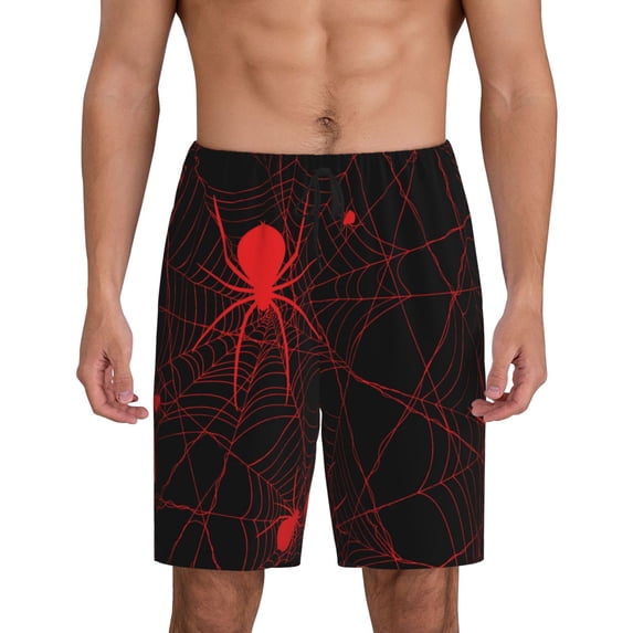 Balery Red Spider On The Web Men's Cotton Knit Pajama Shorts Waistband & Pockets,Short Pajama Pants-X-Large