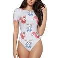 thumbnail image 1 of Balery Red Squirrel And Blue Rabbit Women's Short Sleevee Crew Neck Bodysuit Tops Short Sleeve Tops Basic-Medium, 1 of 9