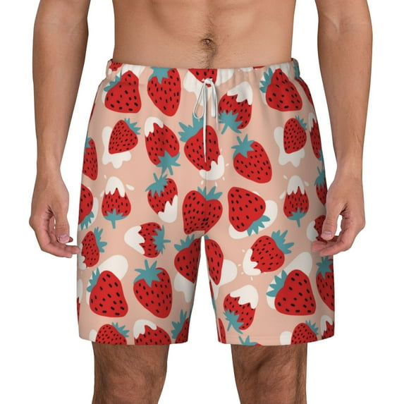 Balery Red Strawberry Mens Swim Trunks Swim Shorts for Men Quick Dry Inseam Beach Shorts with Compression Liner Pocket-Large