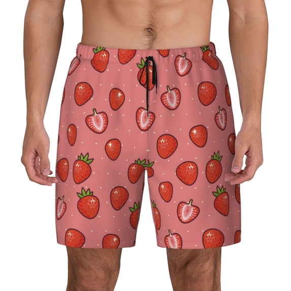 Balery Red Strawberry Mens Swim Trunks Swim Shorts for Men Quick Dry Inseam Beach Shorts with Compression Liner Pocket-Medium