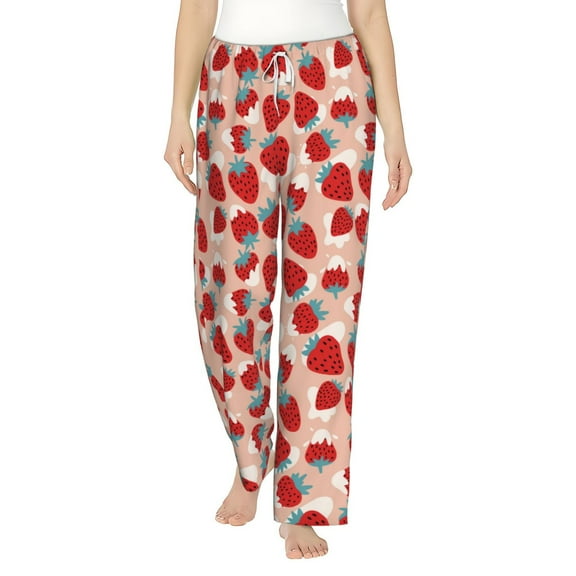 Balery Red Strawberry print Women's Pajama Pants,Ultra Lightweight Pjs,Lounge Pant-X-Large