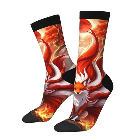 Balery Red Sun Flame Fox Pattern Crew Socks Unisex– Soft & Breathable Socks for Men & Women, One-Size Fits Most (US 5-11), Comfortable & Durable for Daily Wear