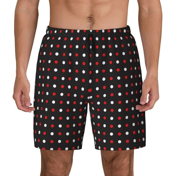 Balery Red and white polka dots Mens Swim Trunks Swim Shorts for Men Quick Dry Inseam Beach Shorts with Compression Liner Pocket-Small